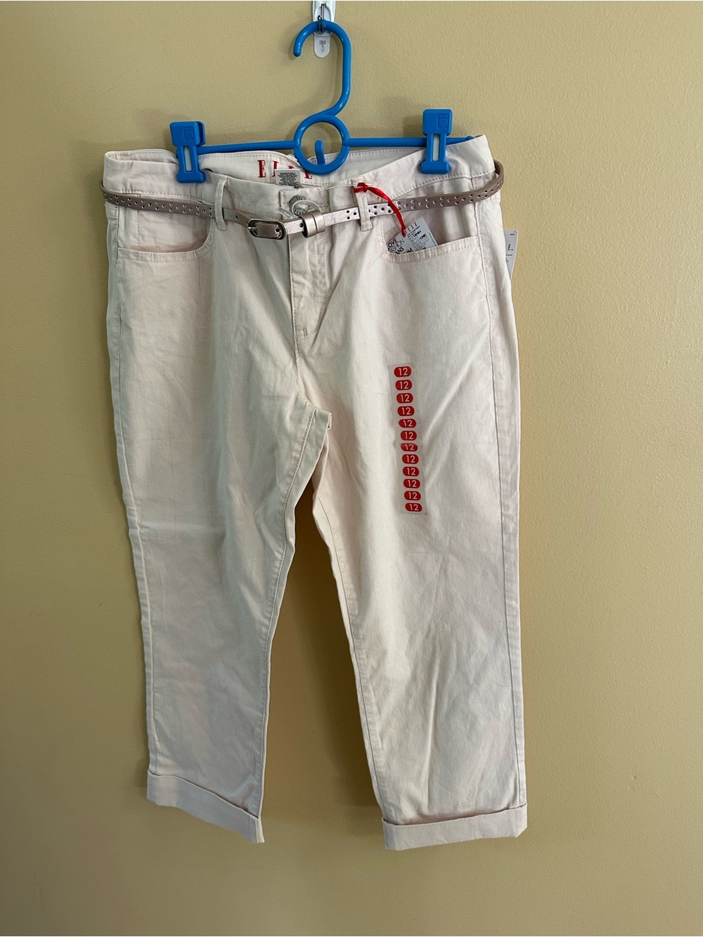 Elle Cream High-Rise Pants with Slim Metallic Belt